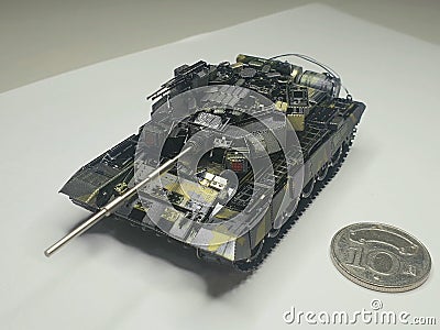 After working for several days, I finally completed the metal puzzle T-90 main chariot to take a photo Stock Photo