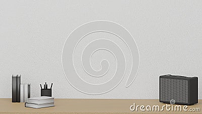On the working table create from 3D reder program Stock Photo