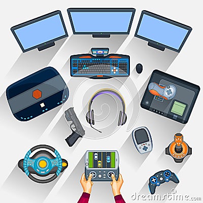 Working table of gamer Vector Illustration