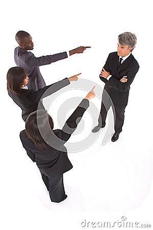 Working team point the finger at a colleague Stock Photo