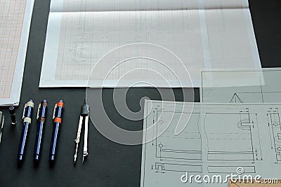 Working on a technical drawing. Stock Photo