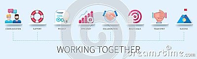 Working together infographic in 3D style Vector Illustration