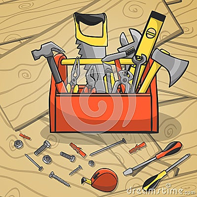 Working toolbox and instruments kit Vector Illustration