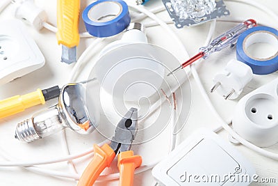 Working tools and components. Electrical objects Stock Photo