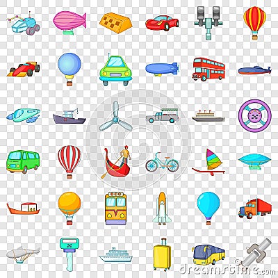 Working transport icons set, cartoon style Vector Illustration