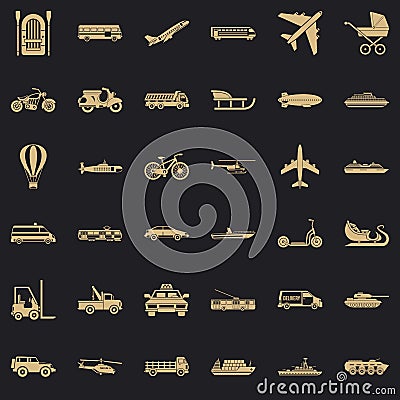 Working transport icons set, simple style Vector Illustration
