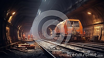 Working on the tunnel. Tunnel construction site in progress. Neural network ai generated Stock Photo