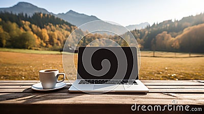 Working vacation ai generated laptop template Stock Photo