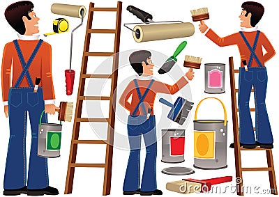 Workman and diy painting items Vector Illustration