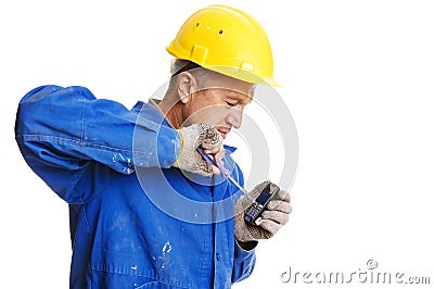 Workman fixing mobile phone Stock Photo