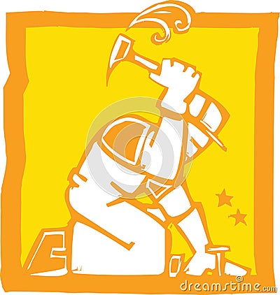 Workman with Hammer Vector Illustration