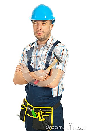 Workman holding hammer Stock Photo