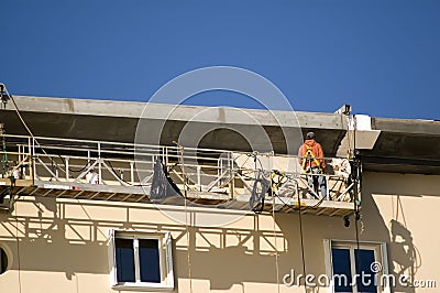 Workman on Scaffold Stock Photo