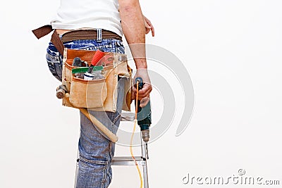 Workman with tools Stock Photo