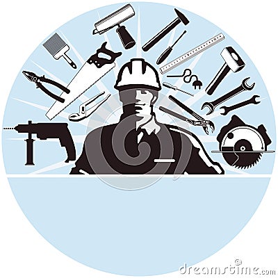 Workman and work tools Vector Illustration