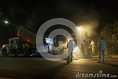 Workmen at night shift roadworks Editorial Stock Photo