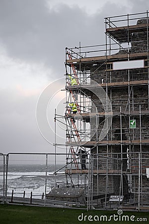 Workmen repair ballybunion castle Editorial Stock Photo