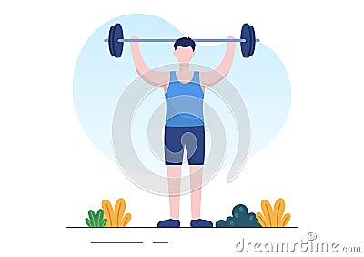 Workout Gym People Exercising Lifting Dumbbells and Weight, Jogging on Treadmill, Sport, Wellness or Fitness in Flat Illustration Vector Illustration