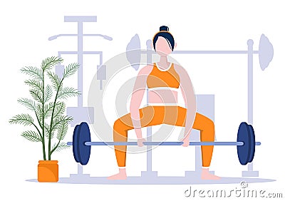 Workout Gym People Exercising Lifting Dumbbells and Weight, Jogging on Treadmill, Sport, Wellness or Fitness in Flat Illustration Vector Illustration