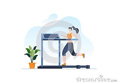 Workout Gym People Exercising Lifting Dumbbells and Weight, Jogging on Treadmill, Sport, Wellness or Fitness in Flat Illustration Vector Illustration