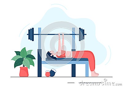 Workout Gym People Exercising Lifting Dumbbells and Weight, Jogging on Treadmill, Sport, Wellness or Fitness in Flat Illustration Vector Illustration