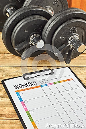 Workout log sheet Stock Photo