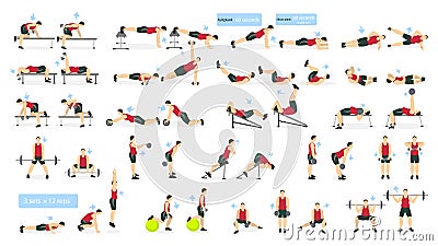 Workout man set. Vector Illustration