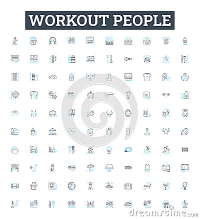 Workout people vector line icons set. Exercisers, Athletes, Gym-goers, Runners, Bodybuilders, Lifters, Crossfitters Vector Illustration