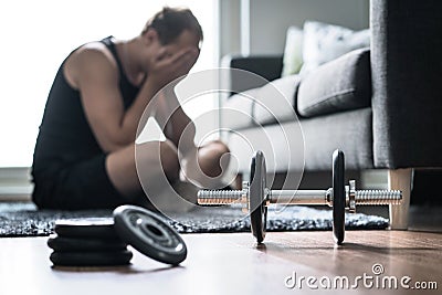 Workout problem, stress in fitness or too much training Stock Photo