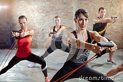 Workout with a resistance band Stock Photo