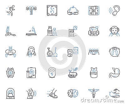 Workouts line icons collection. Sweat, Cardio, Strength, Flexibility, Intensity, Endurance, Agility vector and linear Vector Illustration