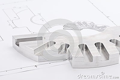 Workpiece on a blueprint Stock Photo