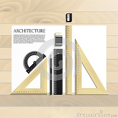 Workplace art board, paper, ruler, protractor design element vector illustration Vector Illustration