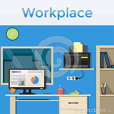 Workplace, bright interior Vector Illustration