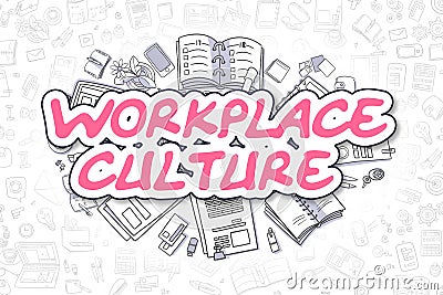 Workplace Culture - Doodle Magenta Text. Business Concept. Stock Photo