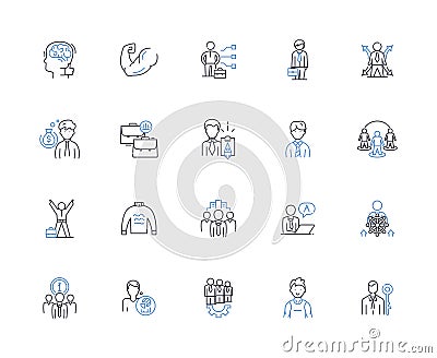 Workplace culture line icons collection. Collaboration, Diversity, Respect, Communication, Trust, Innovation Vector Illustration