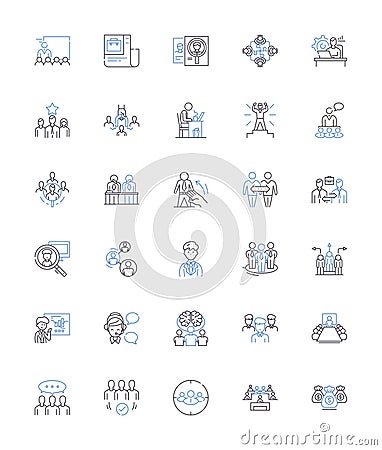 Workplace efficiency line icons collection. Streamlined, Productive, Organized, Focused, Automated, Efficient, Time Vector Illustration