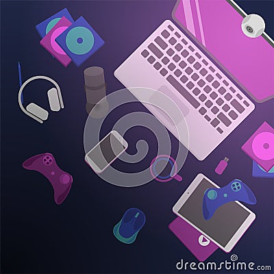 Workplace of girl computer gambler Vector Illustration