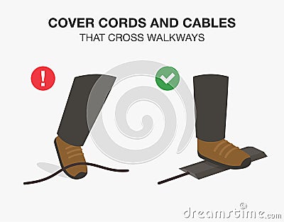 Workplace golden safety rule. Cover cords and cables that cross walkways warning poster design. Vector Illustration