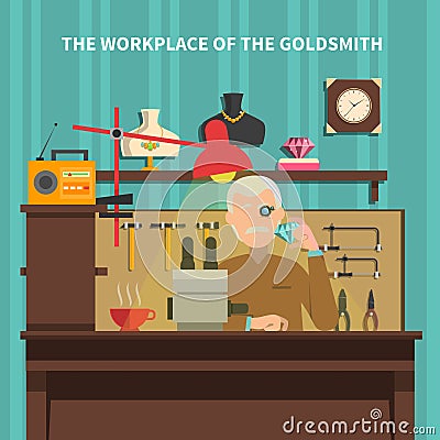 Workplace Of Goldsmith Illustration Vector Illustration