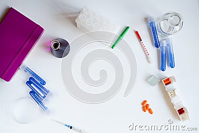 Workplace in the laboratory top view Stock Photo