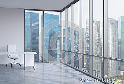 A workplace in a modern corner panoramic office. Business district in Singapore. Stock Photo