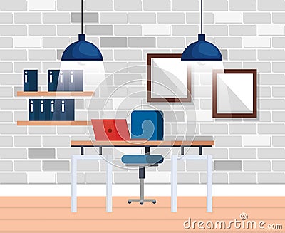 Workplace office scene icon Vector Illustration