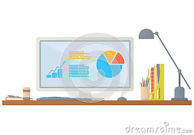 Workplace in office. Vector flat illustration. Vector Illustration