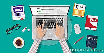 Workplace of programmer or coder. Vector Illustration