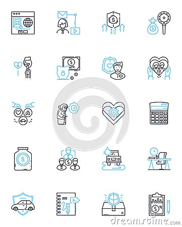 Workplace safety linear icons set. PPE, Hazards, Prevention, Training, Emergency, Accident, Ergonomics line vector and Vector Illustration