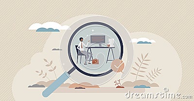 Workplace transparency and honest company attitude to job tiny person concept Vector Illustration