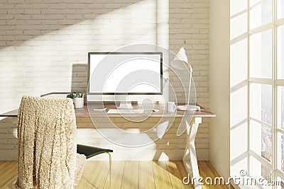 Workplace with white computer Stock Photo