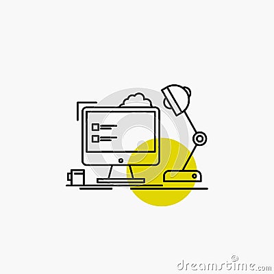 workplace, workstation, office, lamp, computer Line Icon Vector Illustration