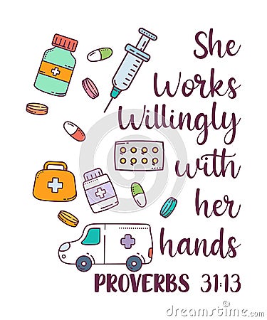 She Works Willingly With Her Hands Pharmacy Shirt Design Vector Illustration